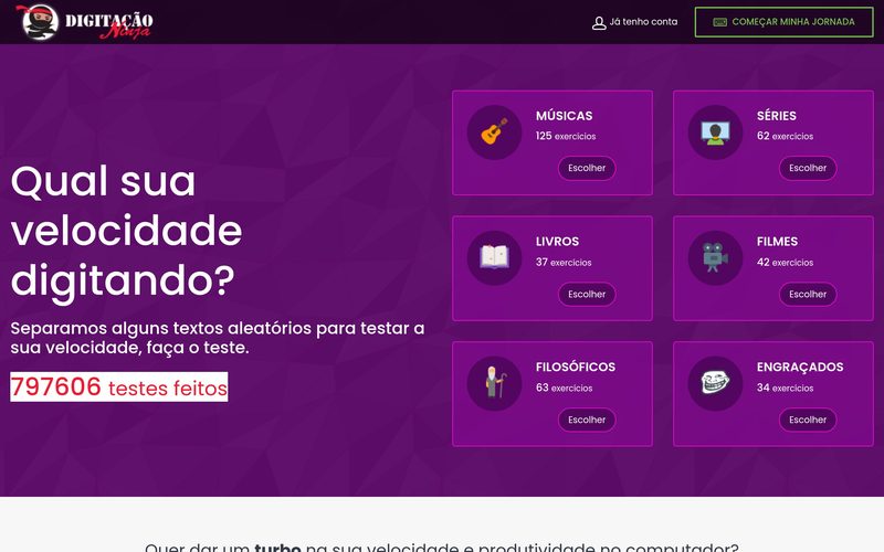 Print do site Digitação Ninja